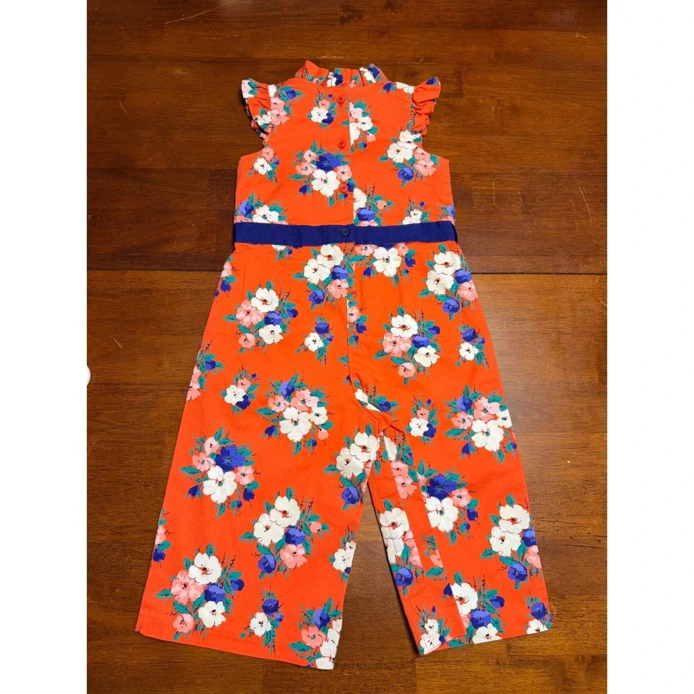 NEW Janie and Jack Girls Floral Jumpsuit 18-24M Coral Ruffle Sleeveless